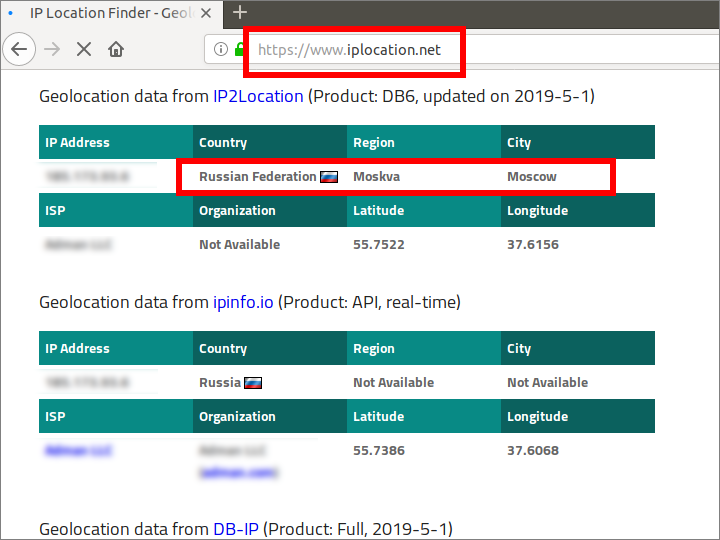 IP location when connected from V2Ray client to V2Ray server